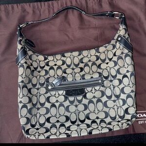 Coach Signature Logo Large Shoulder Bag Gray/Black Pre-Owned Good Condition